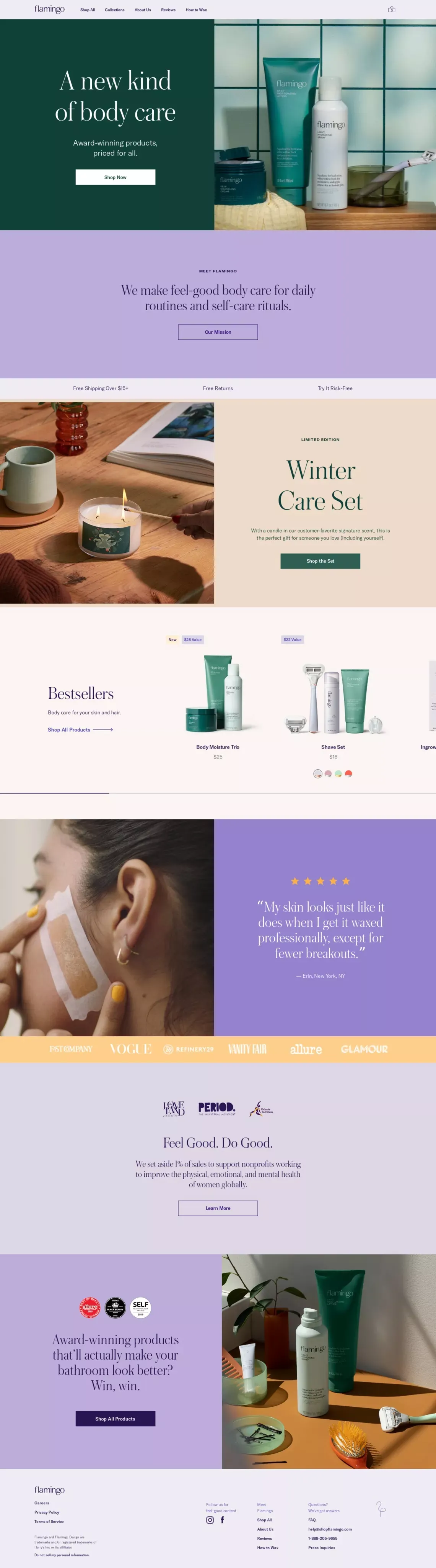 Flamingo | Women's Razors, at Home Wax Strips, and Body Care for Women with Hair - Ecommerce design