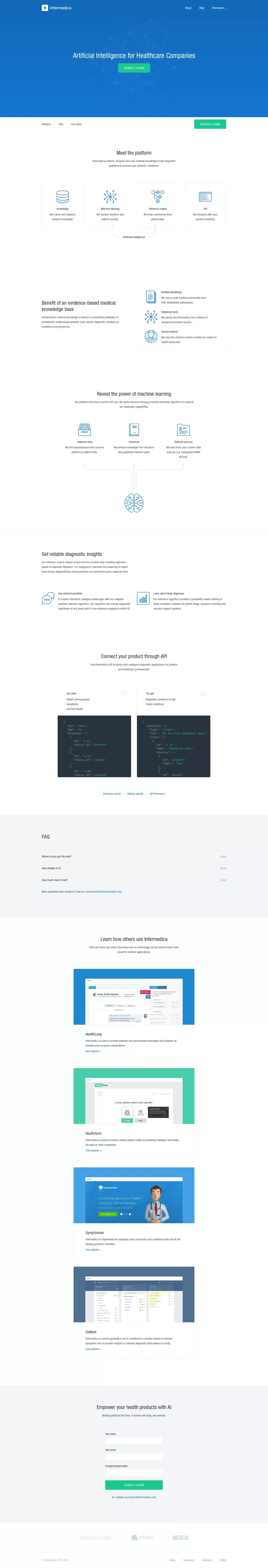 Artificial Intelligence for Healthcare Companies – Infermedica - Landing design
