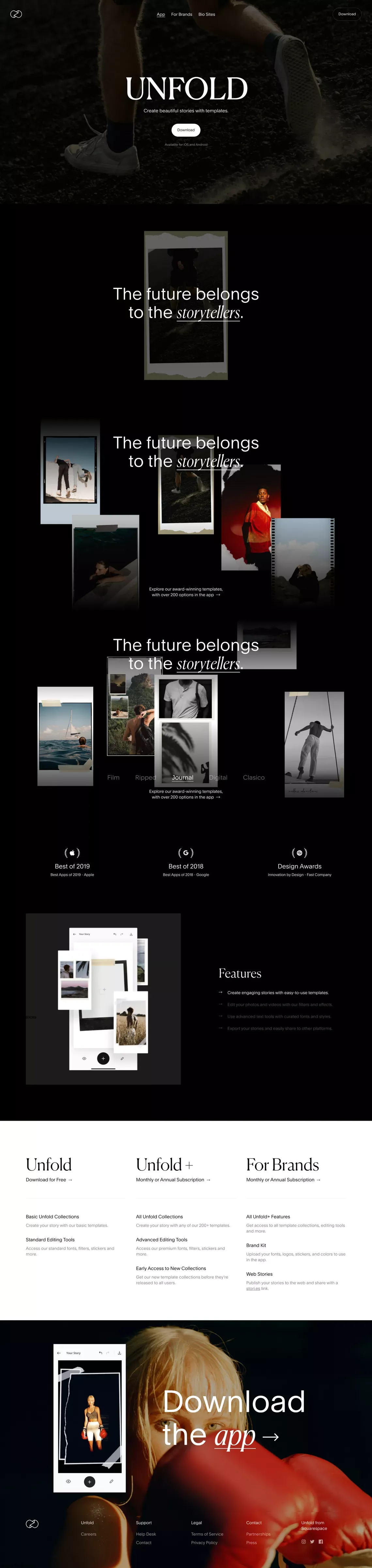 Unfold — Toolkit for Storytellers - Landing design
