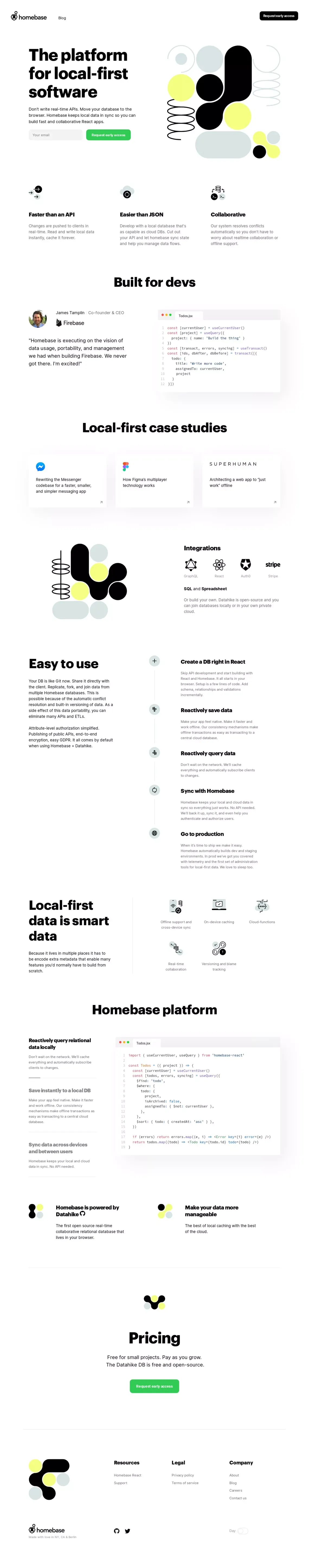 Homebase | The platform for local-first software - Landing design