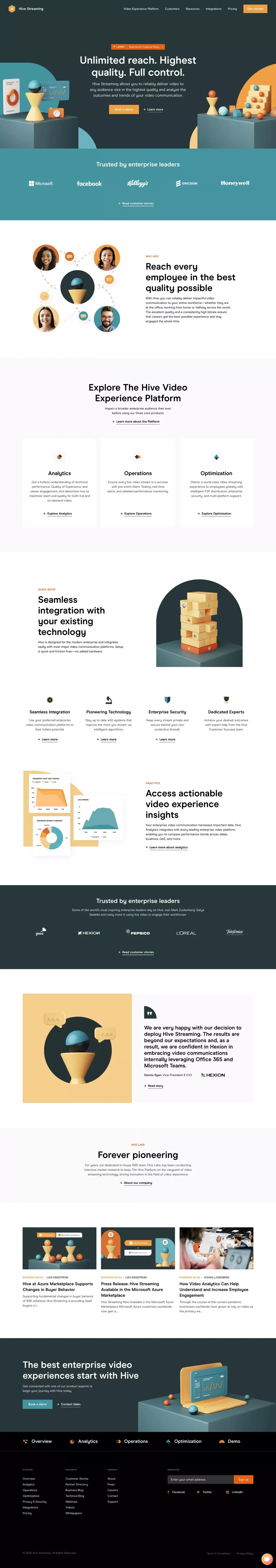 Hive Streaming — Deliver high quality video to your enterprise employees - Landing design