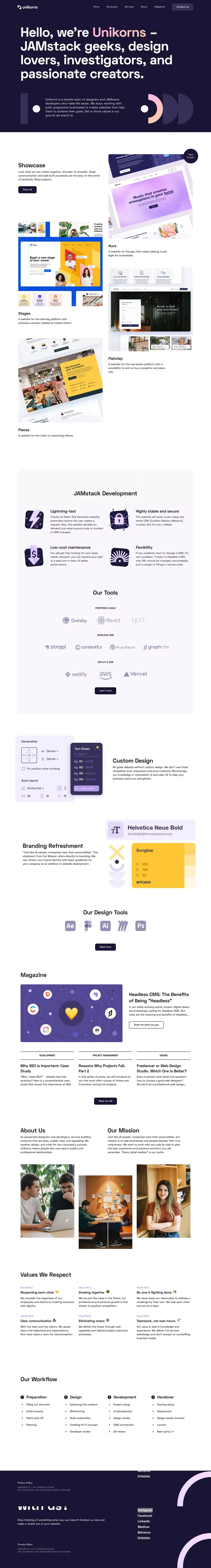 Web design & JAMstack development studio | Unikorns - Portfolio design