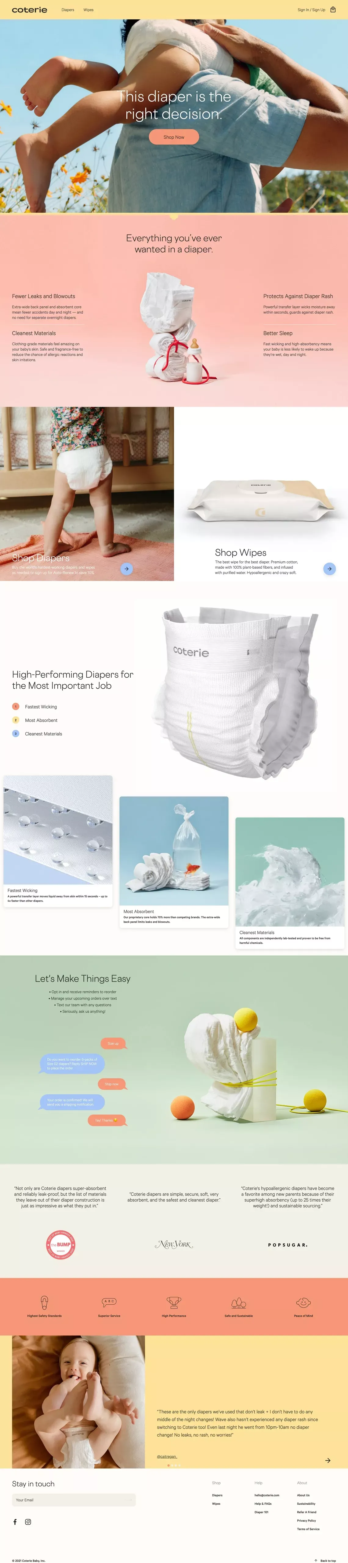 Coterie Diapers, Baby Wipes | High-performing, Sustainable Baby Care - Ecommerce design