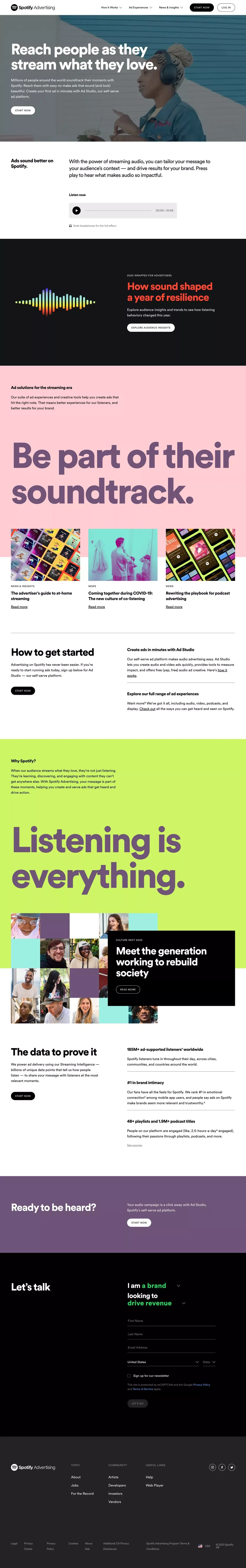 Spotify Advertising - Landing design