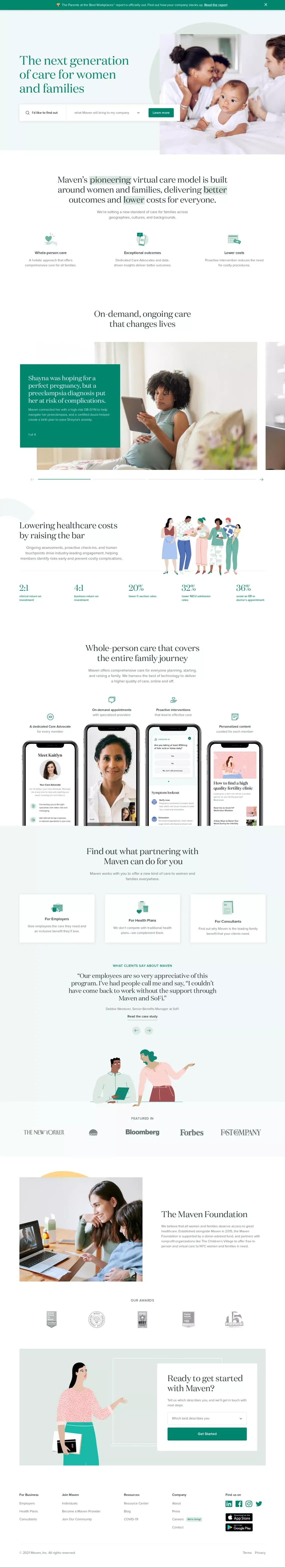 Maven - The next generation of care for women and families - Landing design