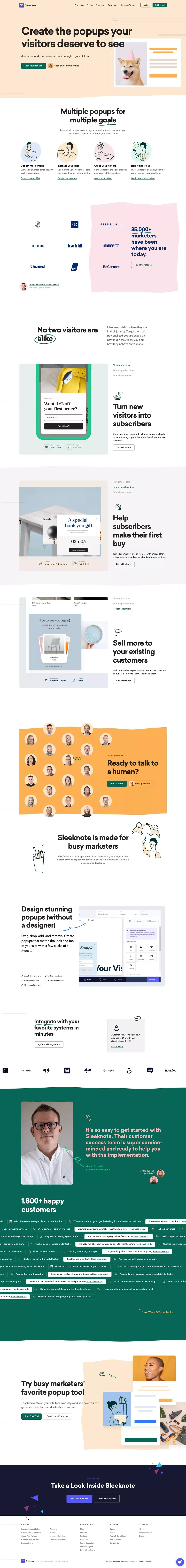 Sleeknote | The Internet's Favorite Popup Builder - Landing design
