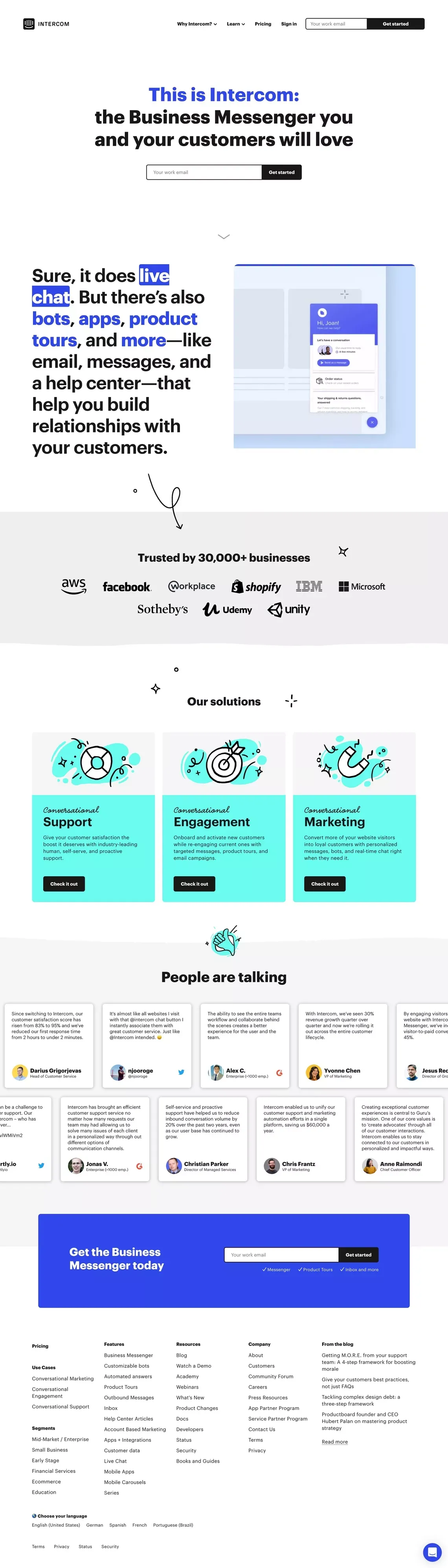 Conversational Relationship Platform | Intercom - Landing design