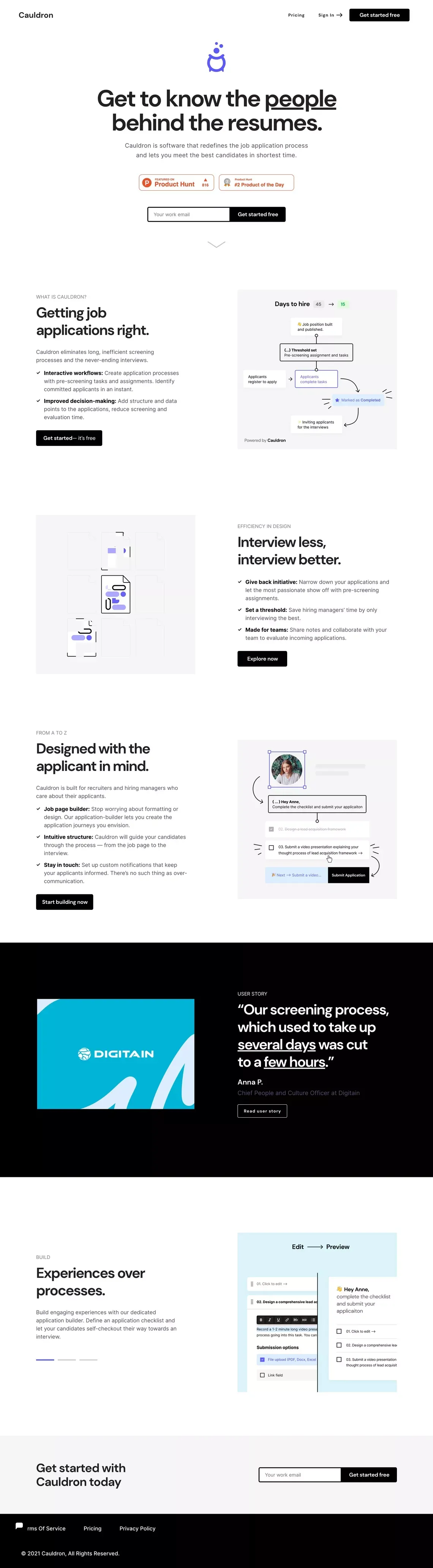 Cauldron | The Job Application Process — Redesigned - Landing design