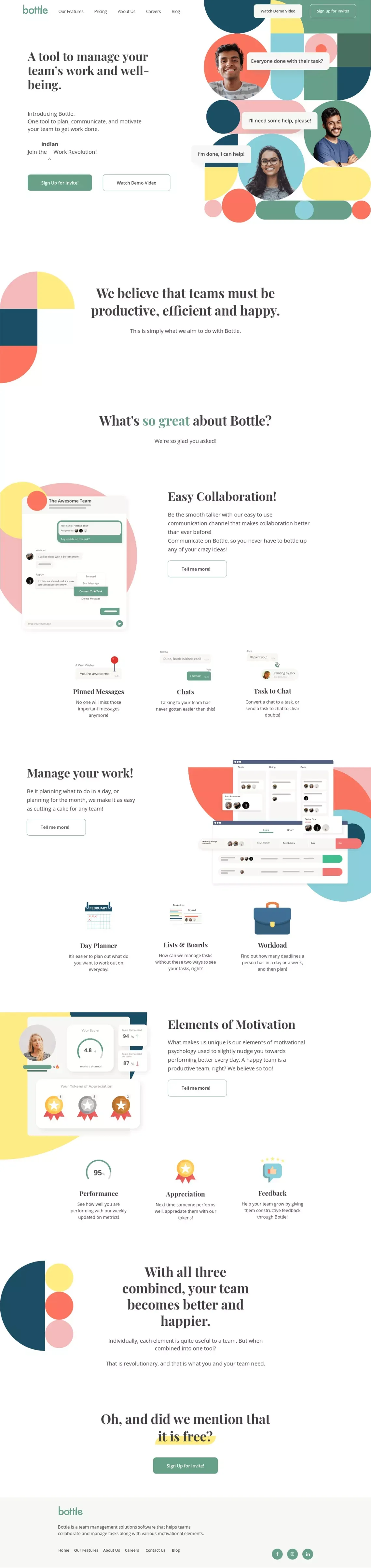 Bottle | Creating A Better Workplace - Landing design