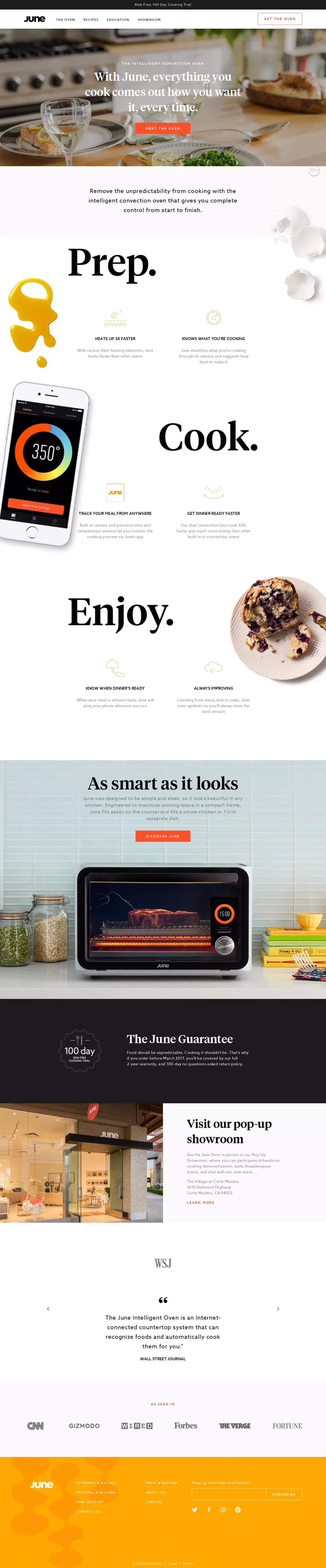 June Intelligent Oven • The computer-based oven that thinks like a chef - Landing design