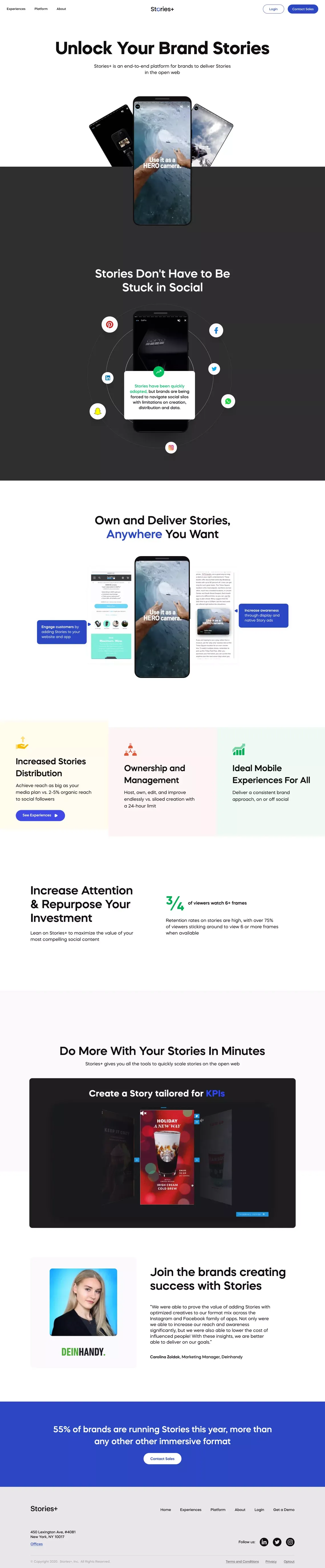 Stories Plus – Unlock Your Brand Stories - Landing design