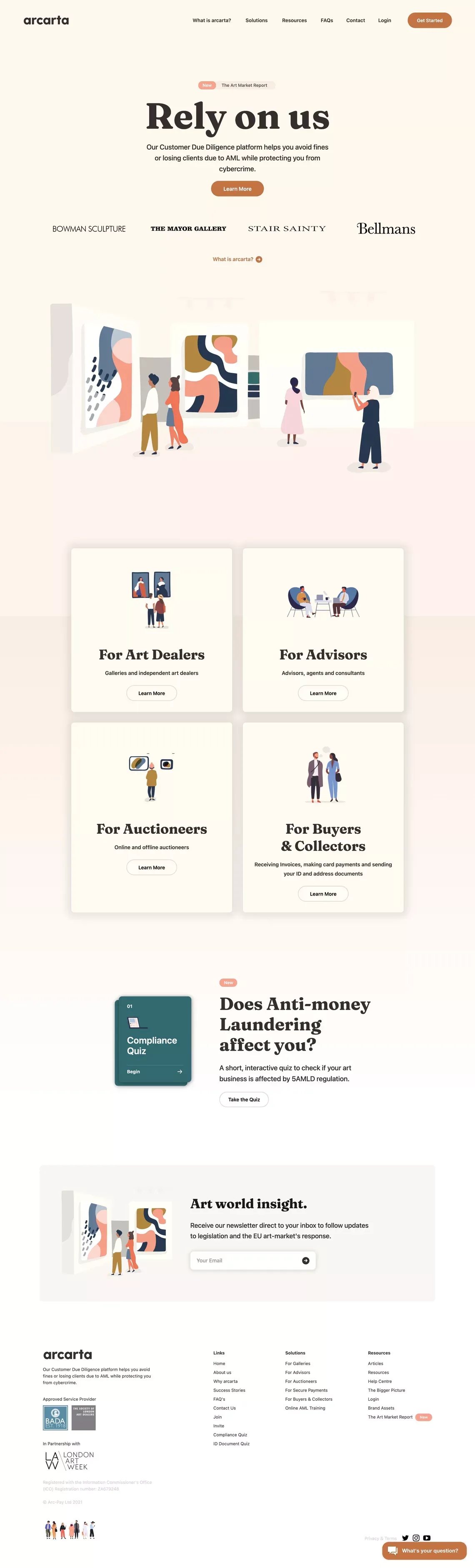 A Due Diligence and Anti-Fraud network for the Art world | arcarta - Landing design