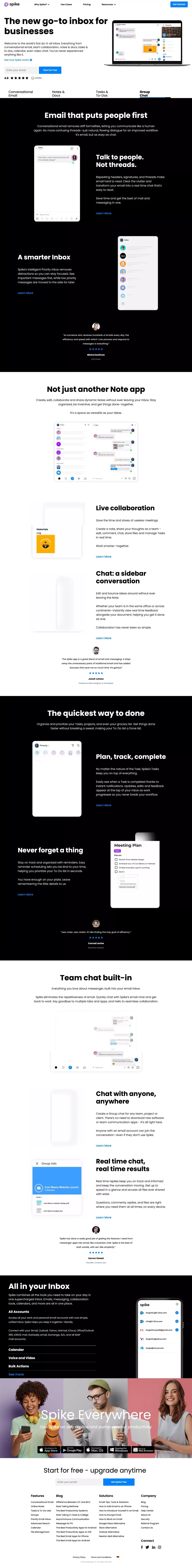 Spike - Email with Team Chat, Notes, To Do Lists, Calendar - Landing design