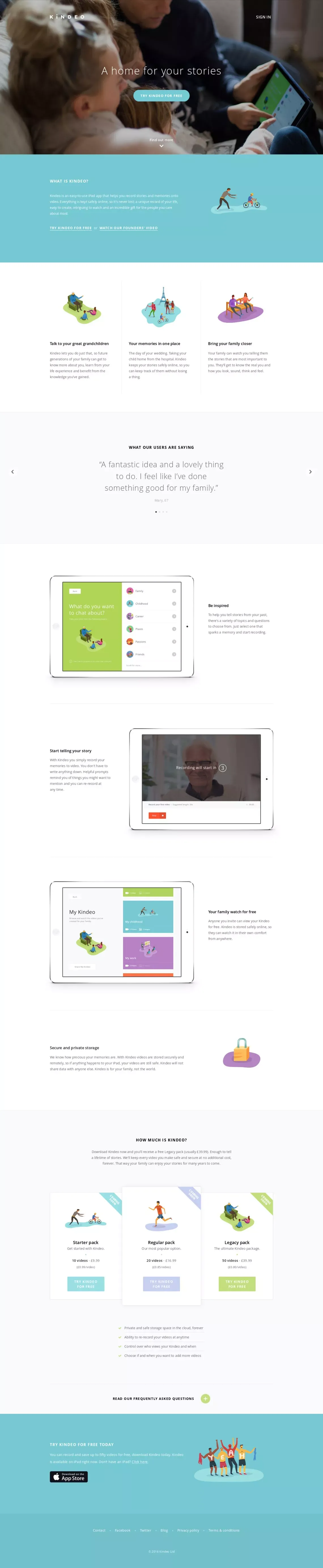 Kindeo - A home for your stories - Landing design