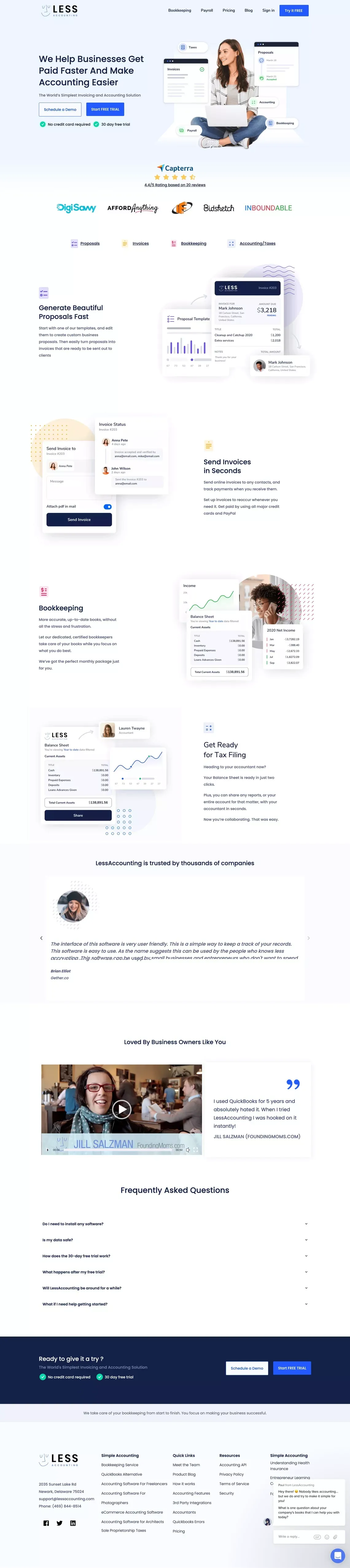World’s Simplest Invoicing And Accounting Software - LessAccounting For Freelancers - Landing design