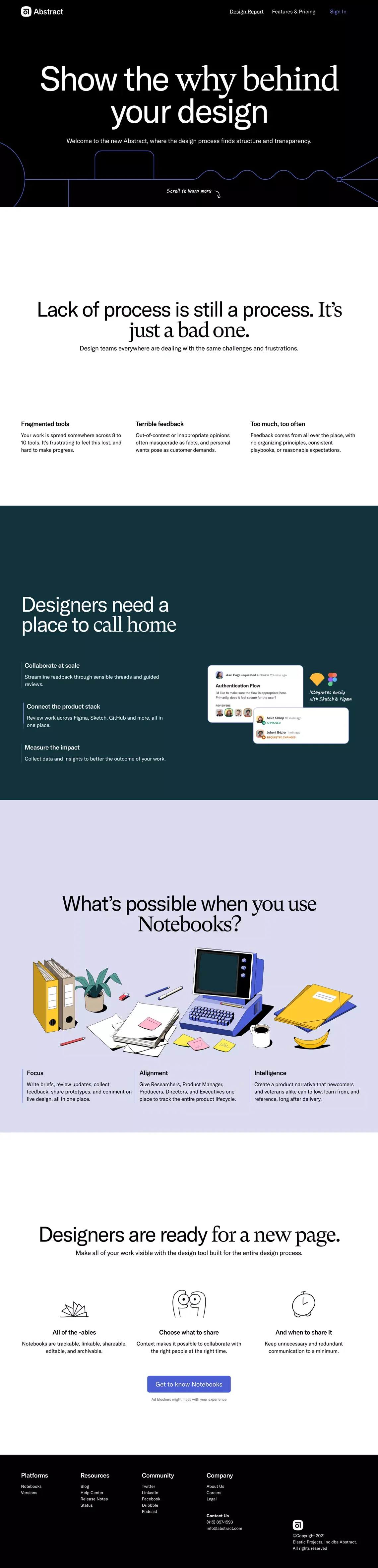 Abstract Notebooks | Bring transparency to your design process - Landing design