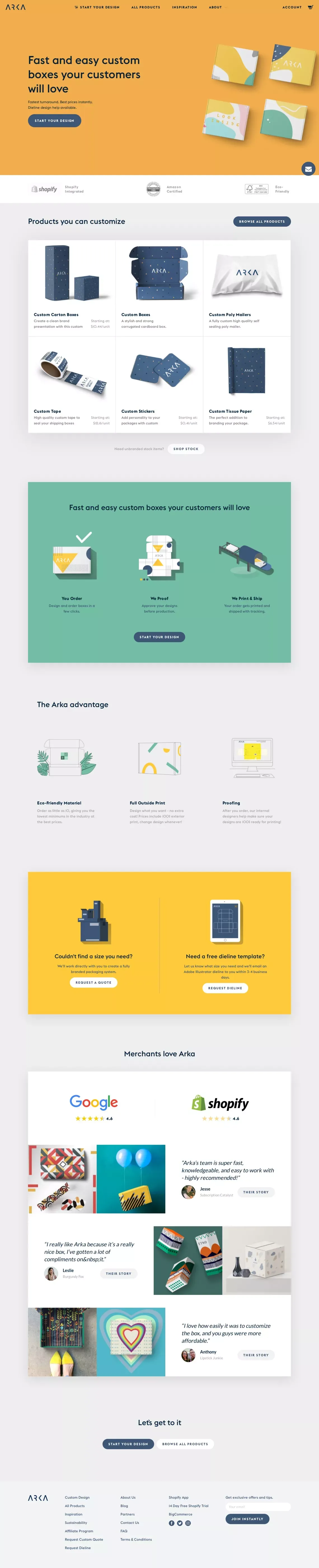 Brand & Product Packaging Company | Design A Package | Arka - Landing design