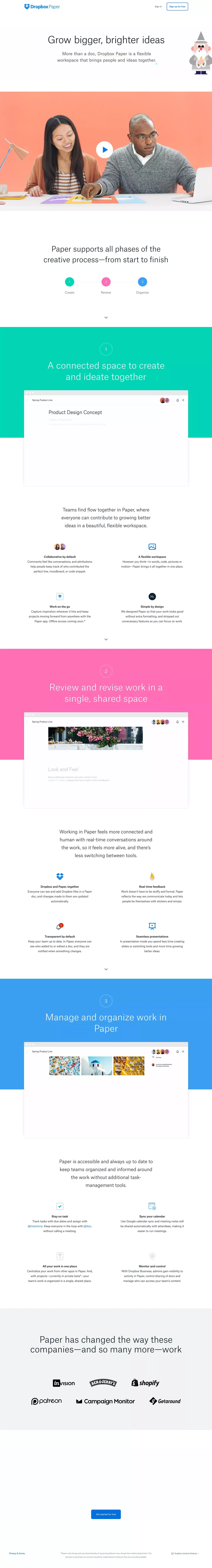 Dropbox Paper - Landing design