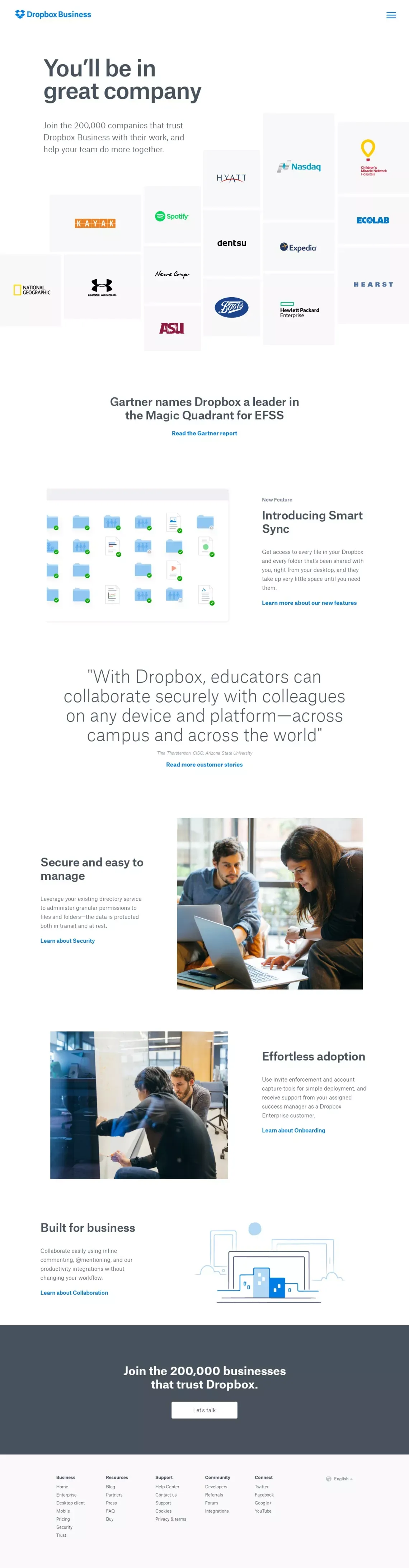 Enterprise File Sync and Share - EFSS - Dropbox Business - Landing design