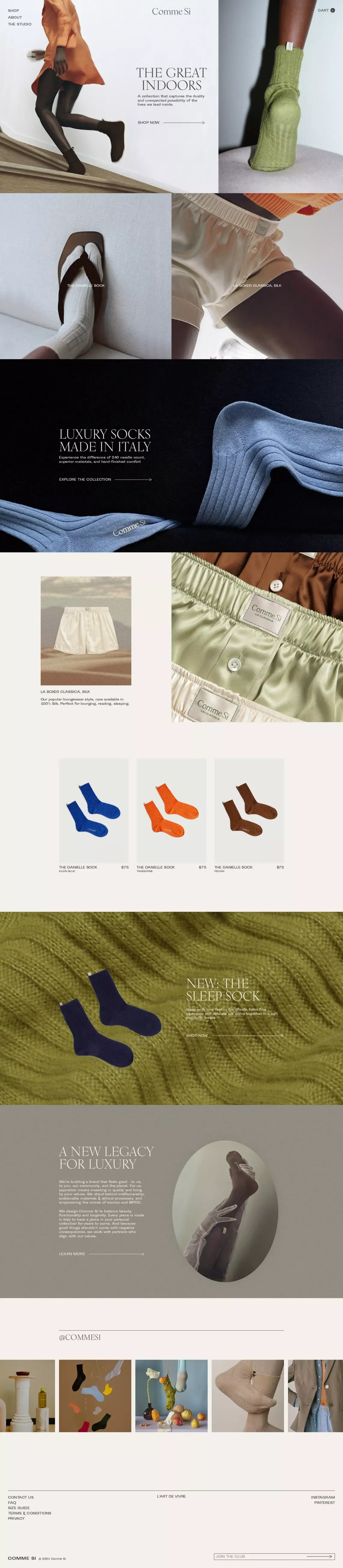 Comme Si, highest quality socks made in Italy - Ecommerce design