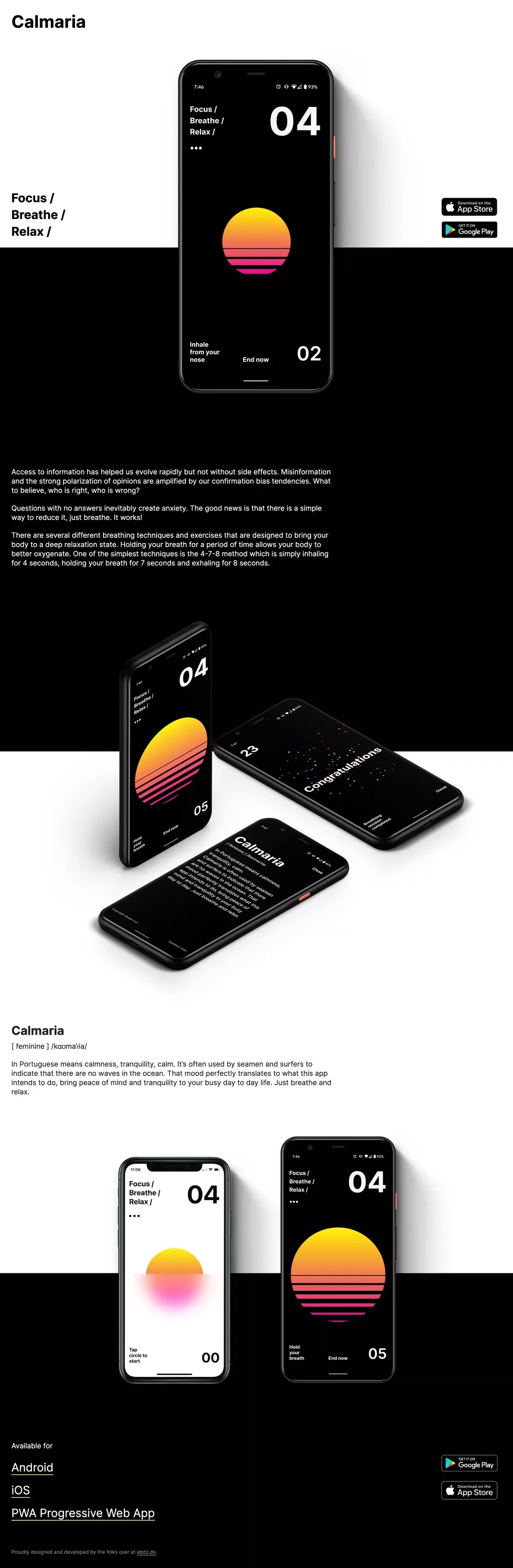 Calmaria - Focus / Breathe / Relax - Landing design