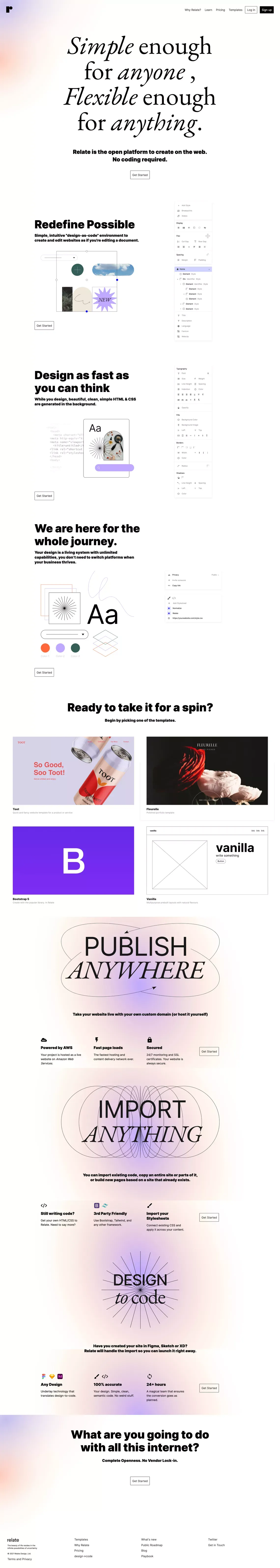Relate - The open platform to create for the web - Landing design