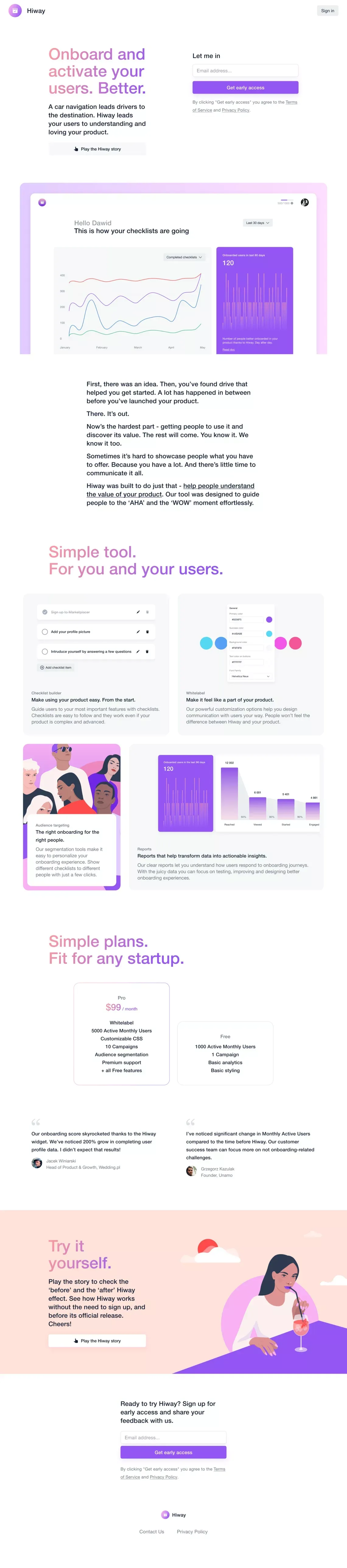 Hiway - onboard your users - Landing design