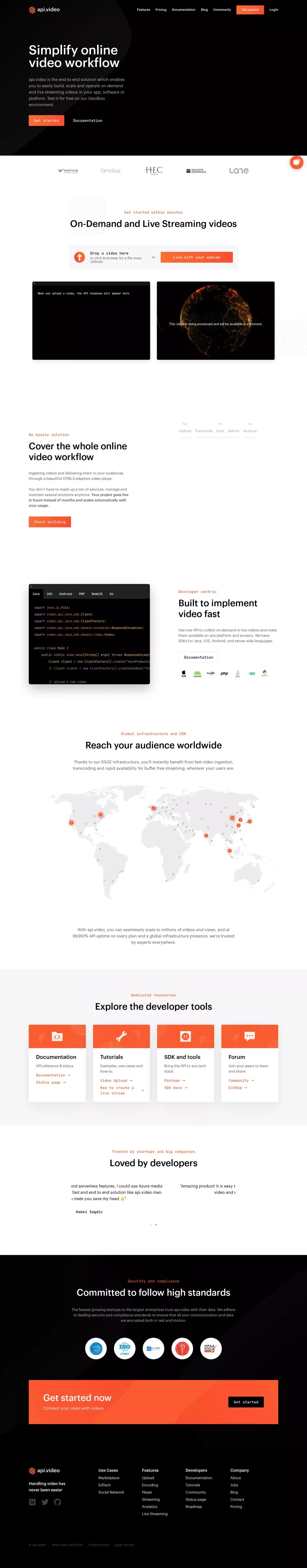 Video Cloud Hosting, Encoding and Streaming web-service | api.video - website design