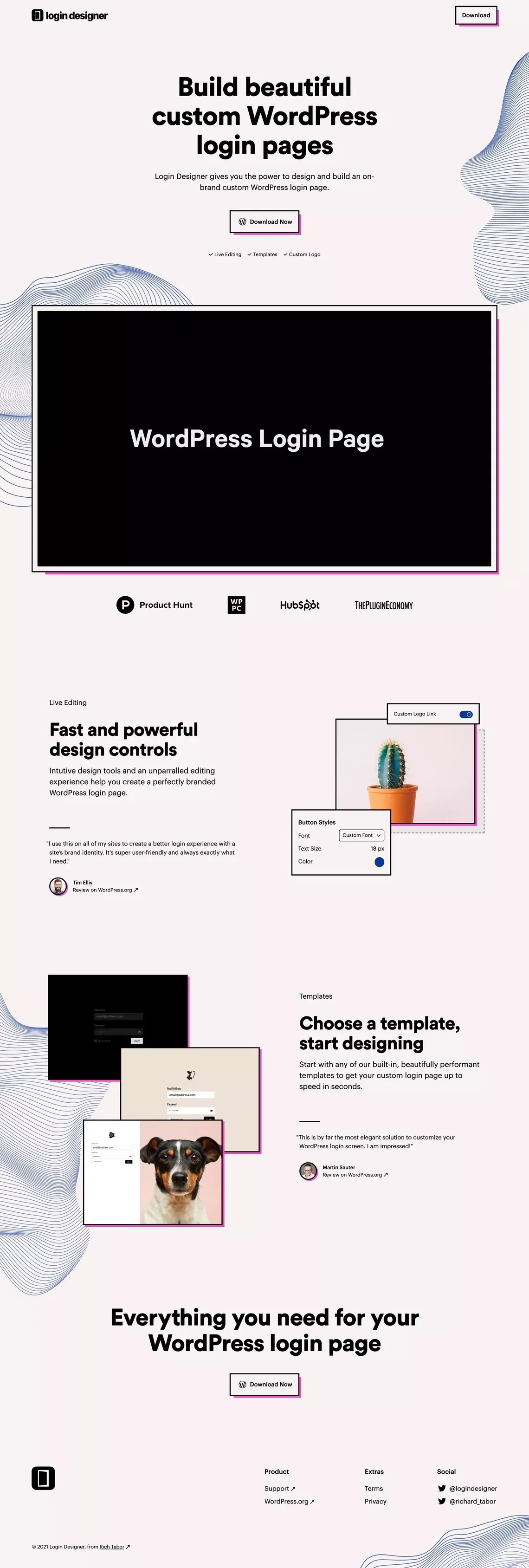 Customize your WordPress Login Page with Login Designer - Landing design