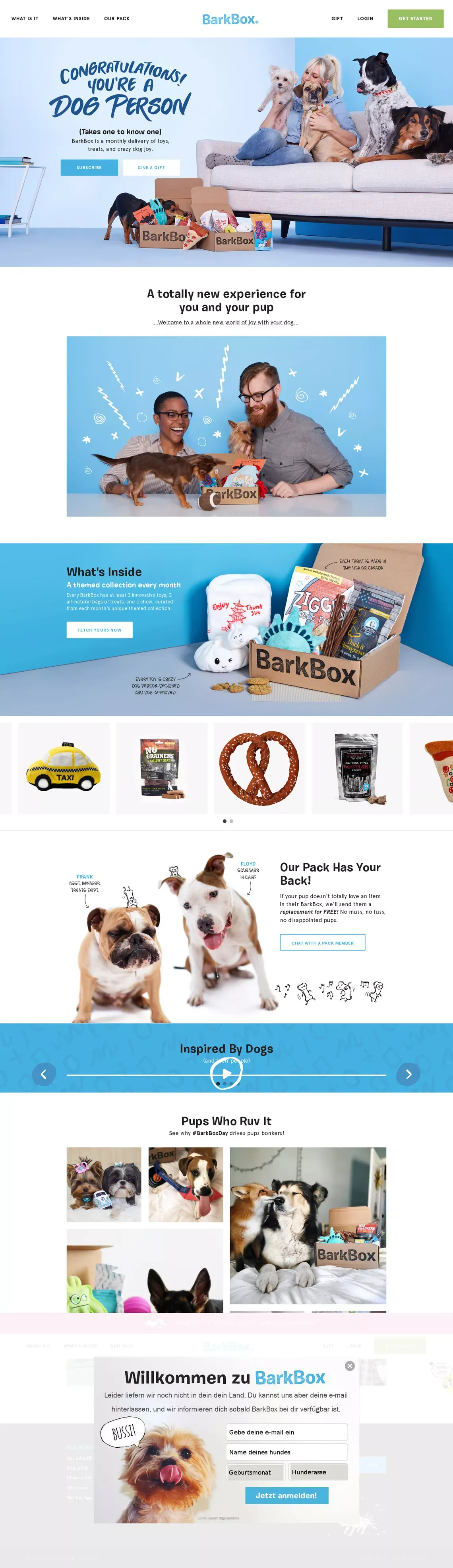 Dog Toys, Treats & Gifts Every Month | BarkBox - Landing design