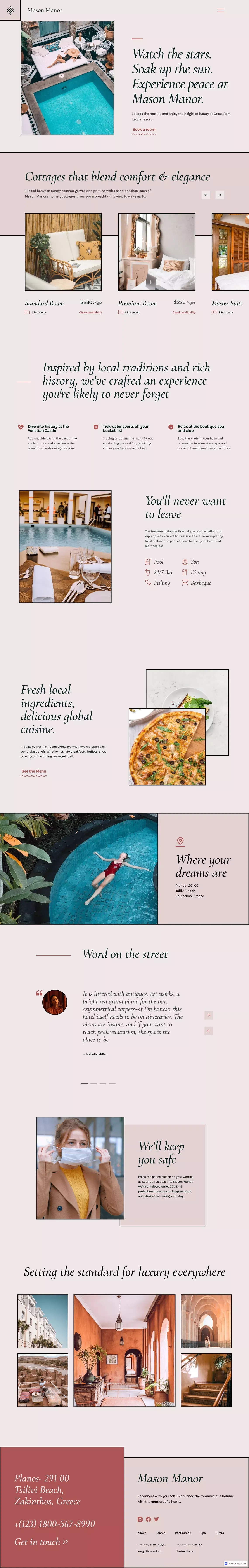 Mason Manor - Hotel Webflow Template - Template design