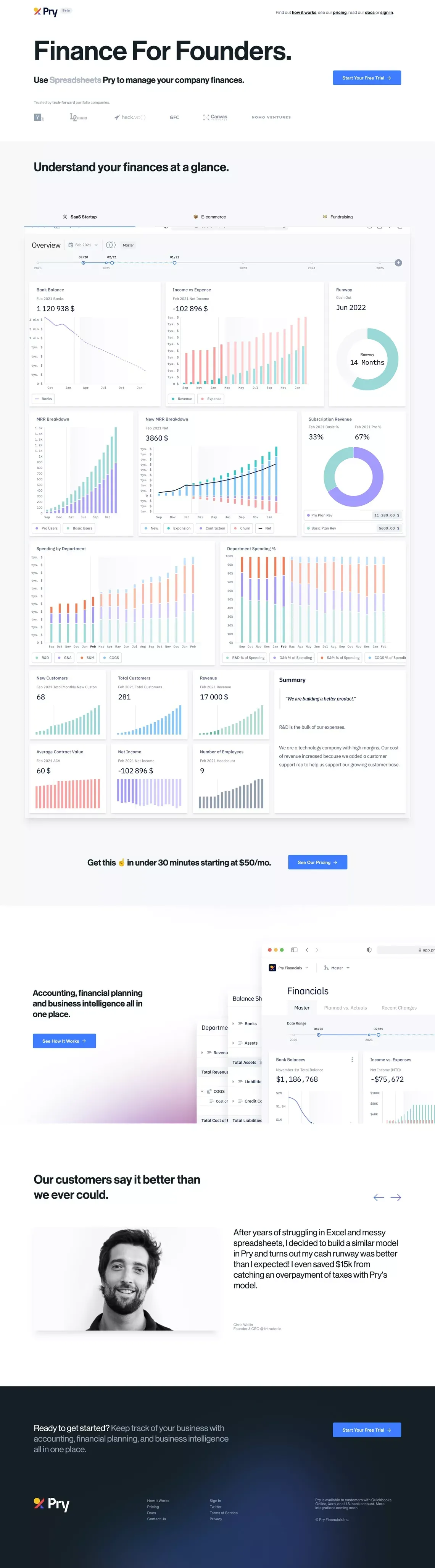 Pry - Finance for Founders - Landing design