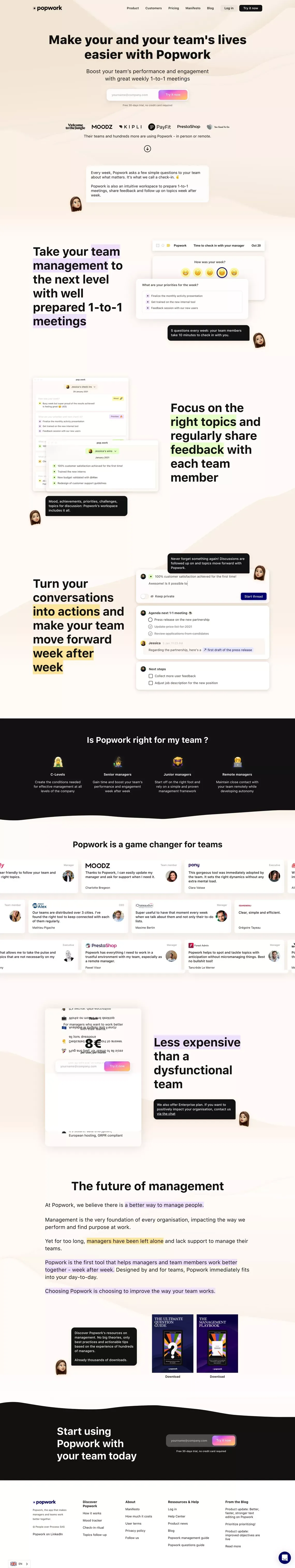 Popwork - The app for managers and teams - Landing design