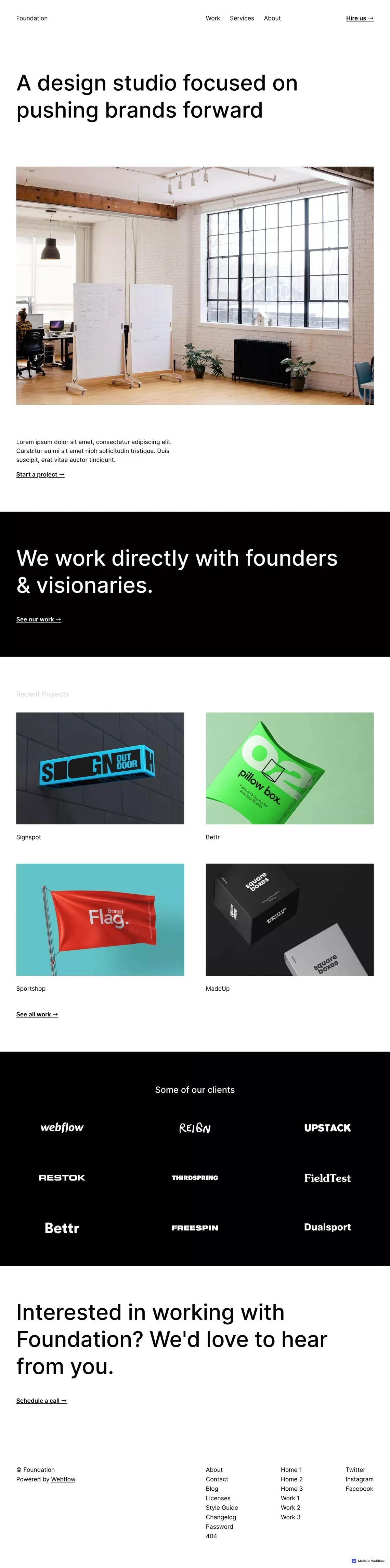 Foundation - Portfolio Webflow Template - Template design