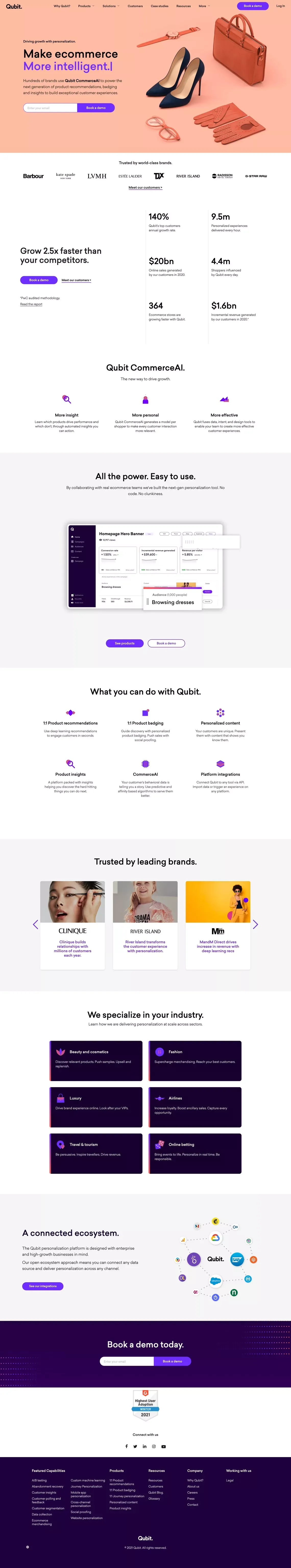 Qubit | Personalization Engine for Ecommerce | Making Ecommerce Better - Landing design