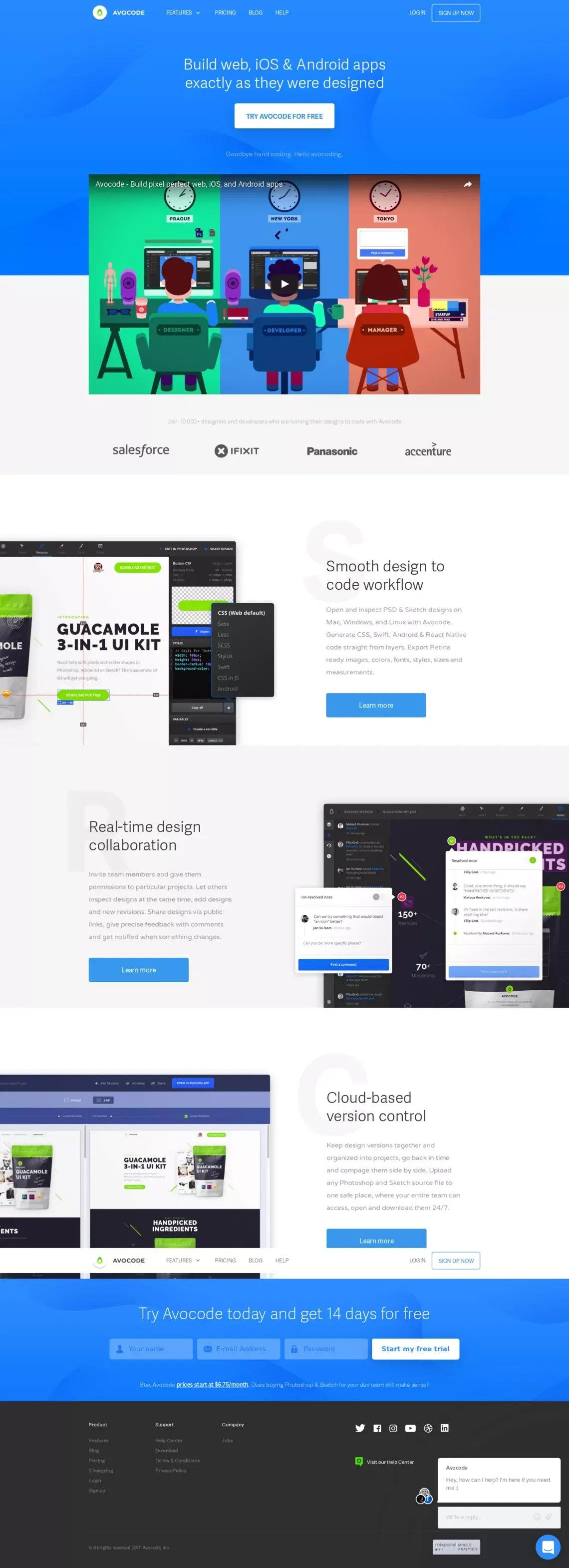 Avocode - PSD & Sketch designs to web, iOS and Android code - Landing design