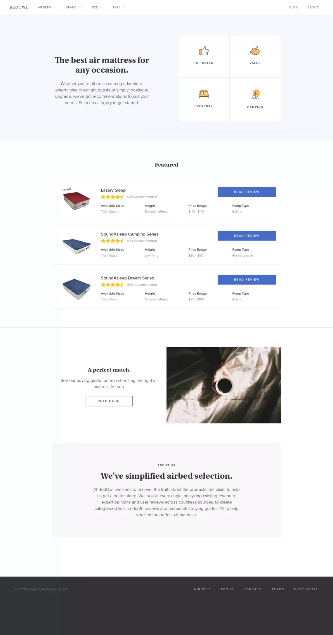 Compare Top Air Mattress Reviews and Ratings by BedOwl - Ecommerce design