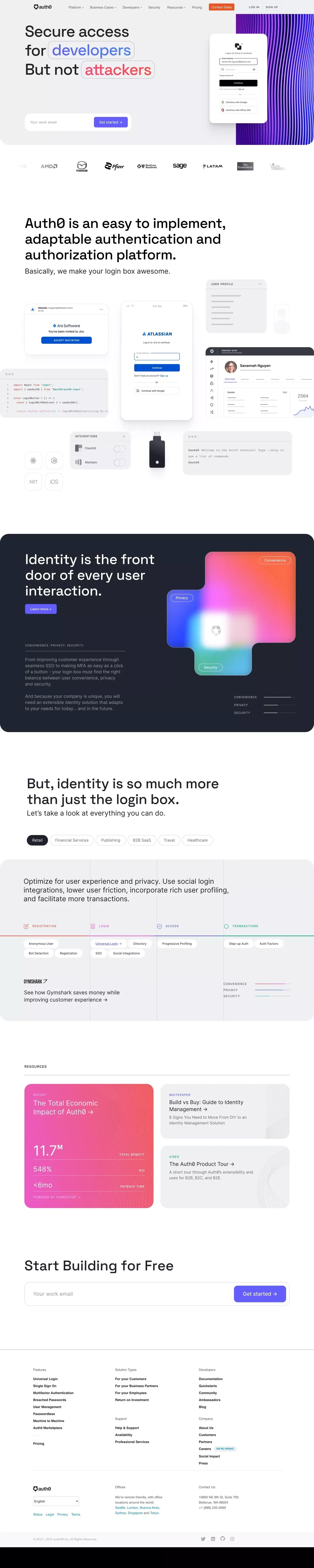 Auth0: Secure access for everyone. But not just anyone. - Landing design