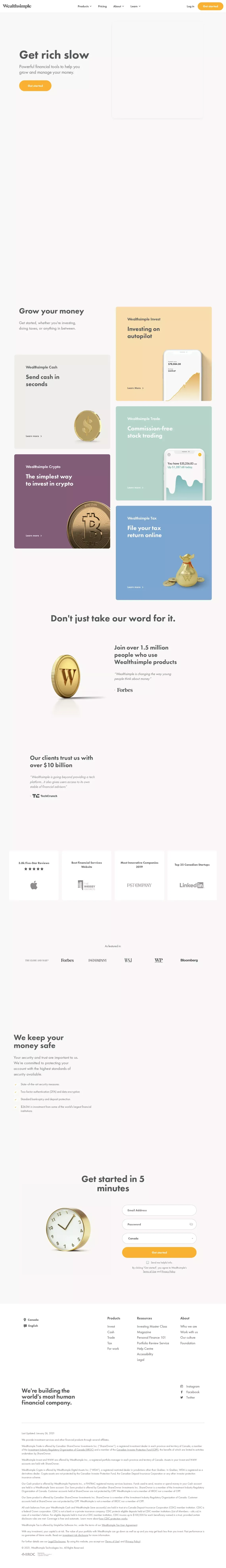 Wealthsimple: Get Rich Slow | Invest, Save, Spend & File Taxes - website design