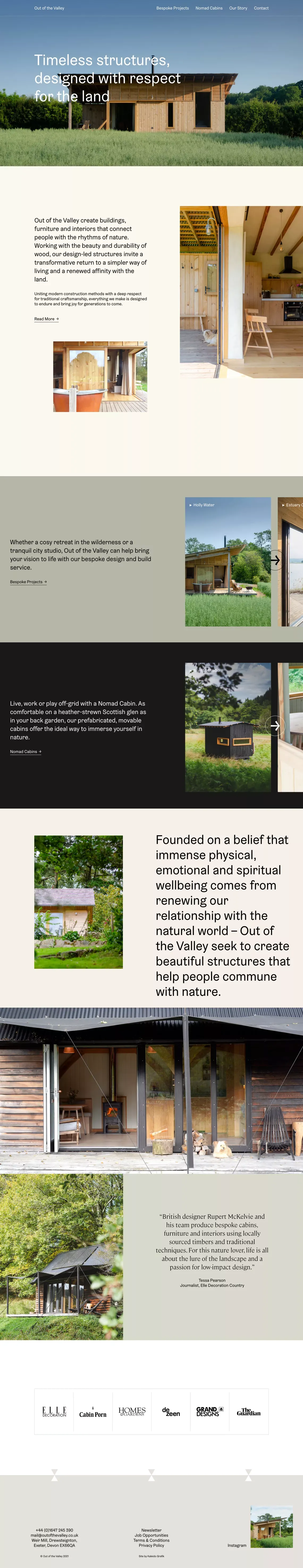 Out of the Valley – Sustainable cabins, furniture and interiors, working with the beauty and durability of wood, our design-led structures invite a transformative return to a simpler way of living and a renewed affinity with the land. - Portfolio design