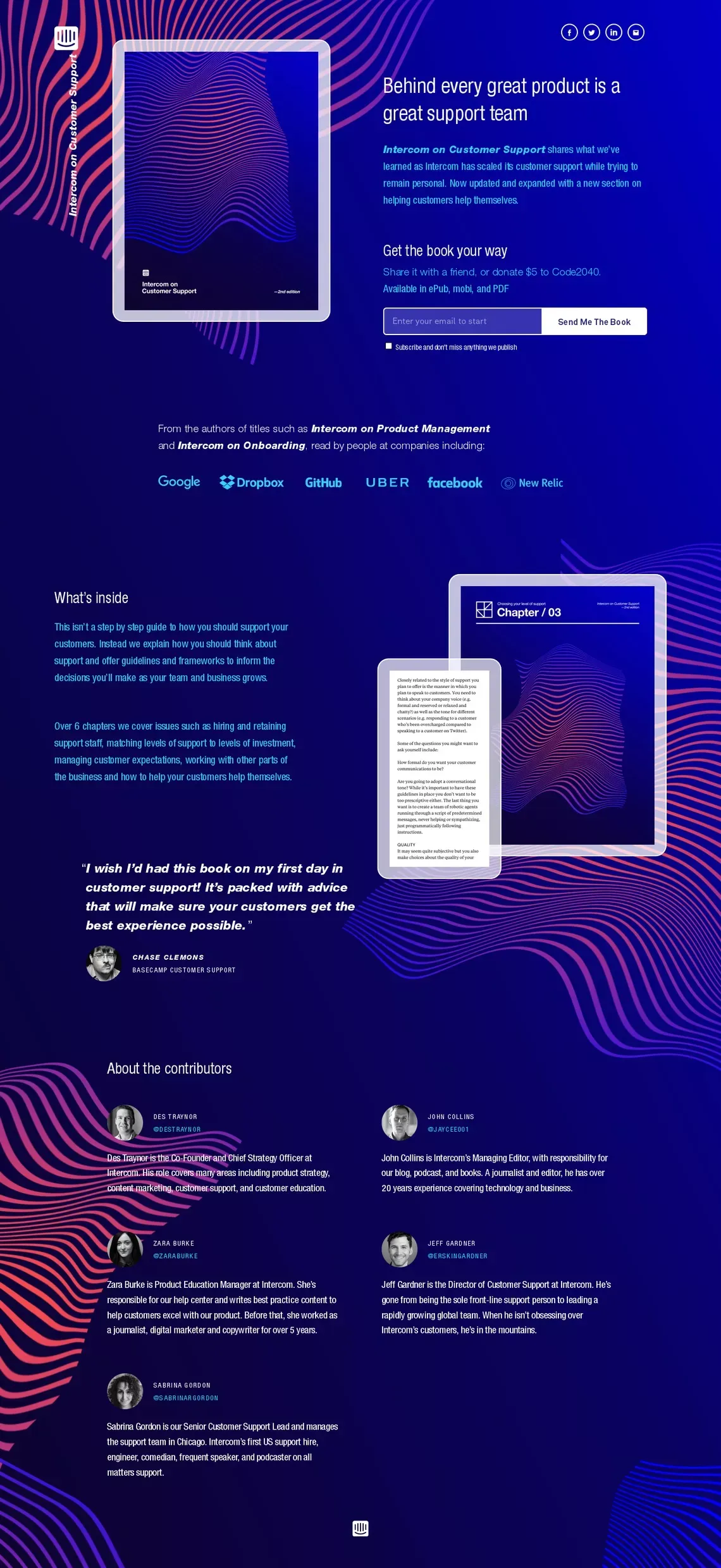 Intercom on Customer Support book - Landing design