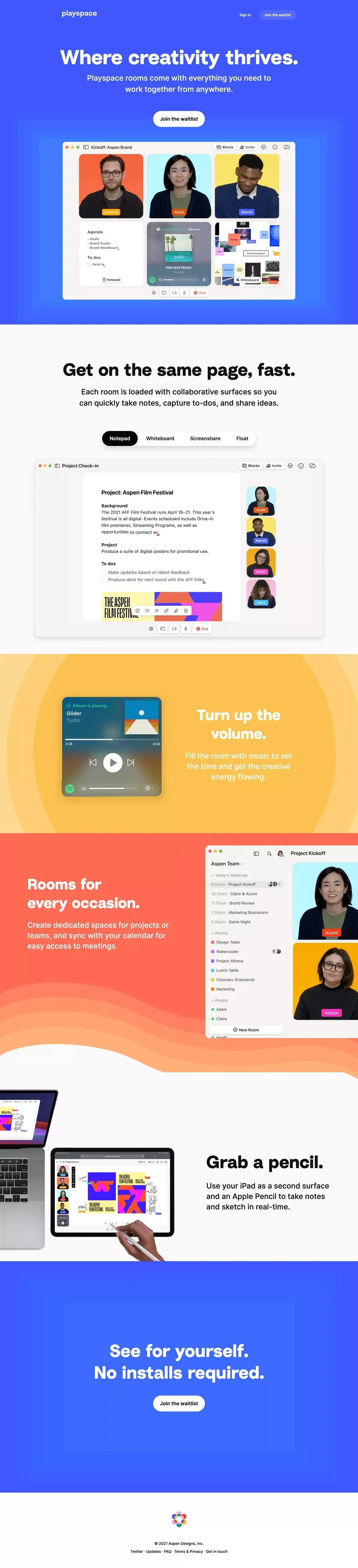 Playspace | Creative teamwork from anywhere - Landing design