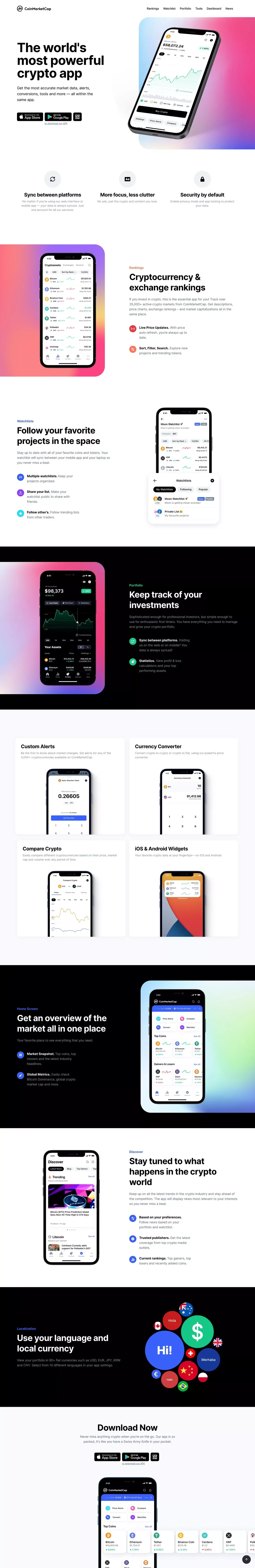 CoinMarketCap - The Best, Most Powerful Crypto App - Landing design