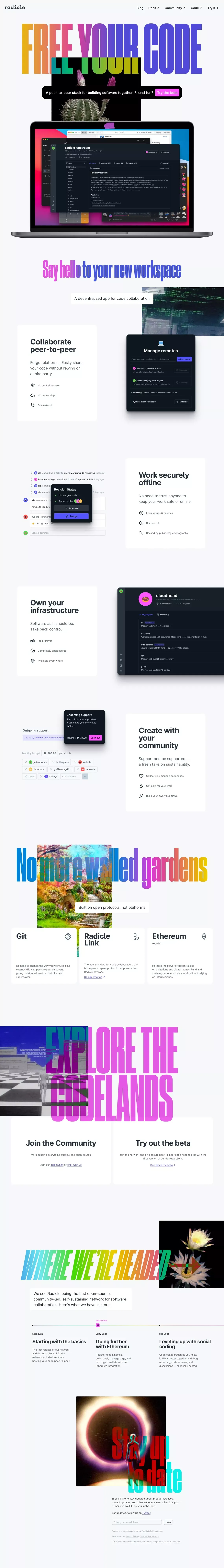 Radicle - peer-to-peer code collaboration - Landing design