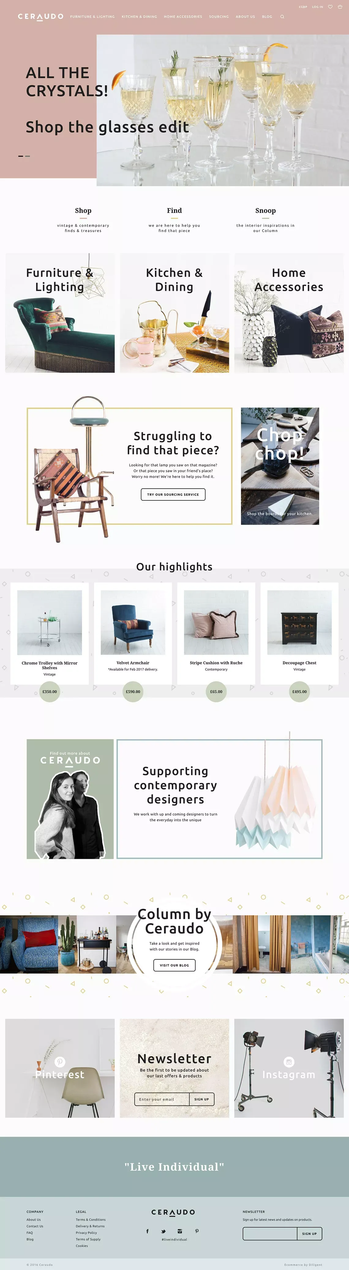 Ceraudo - Contemporary and Vintage Furniture, Lighting, Kitchenware and Accessories - Ecommerce design