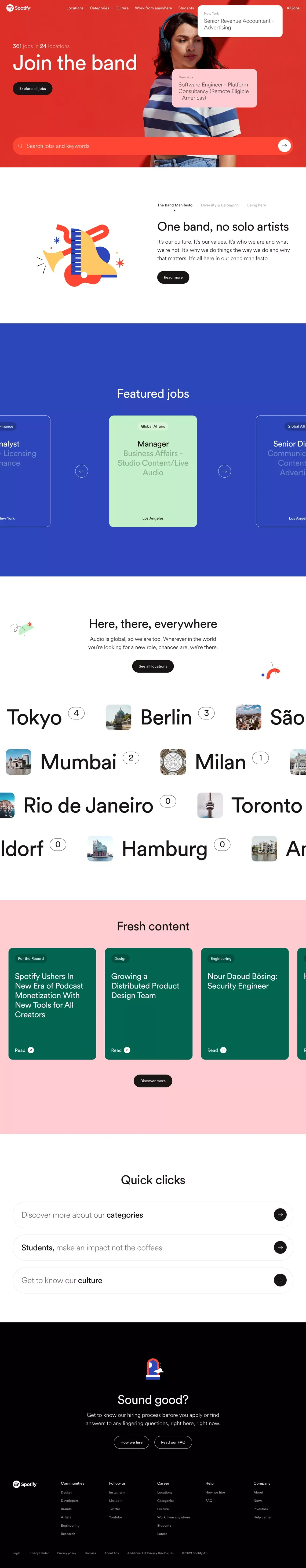 Join the Band | Spotify Jobs - Landing design