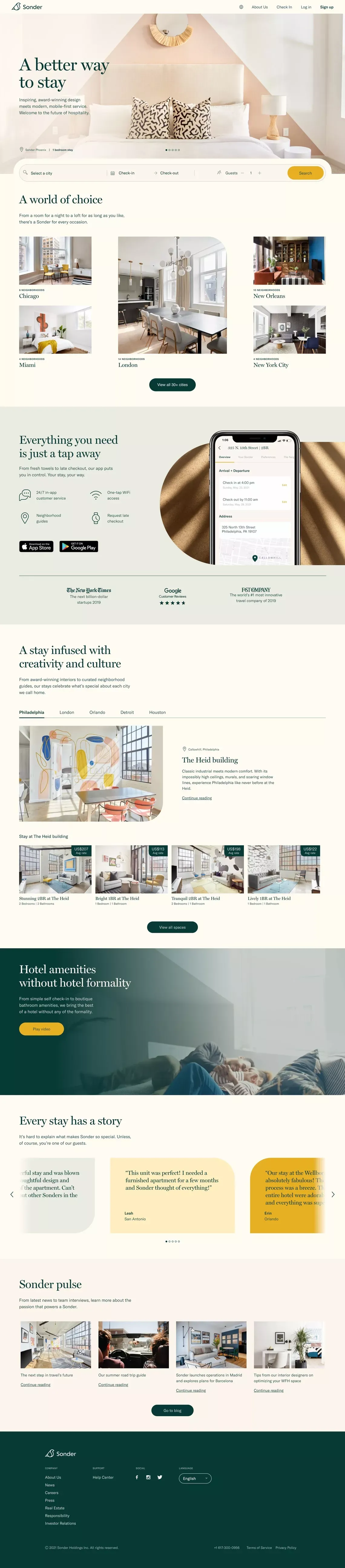 Sonder | A better way to stay. - Landing design
