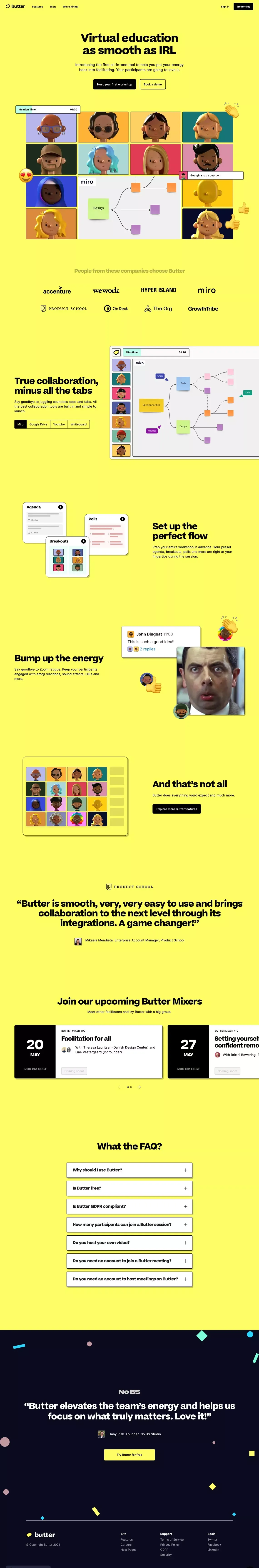 Butter | Workshops as smooth as butter - Landing design