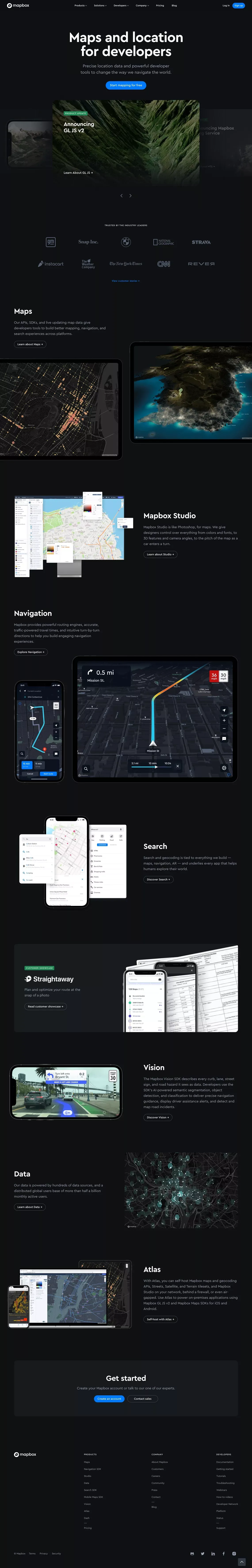 Maps, geocoding, and navigation APIs & SDKs | Mapbox - Landing design