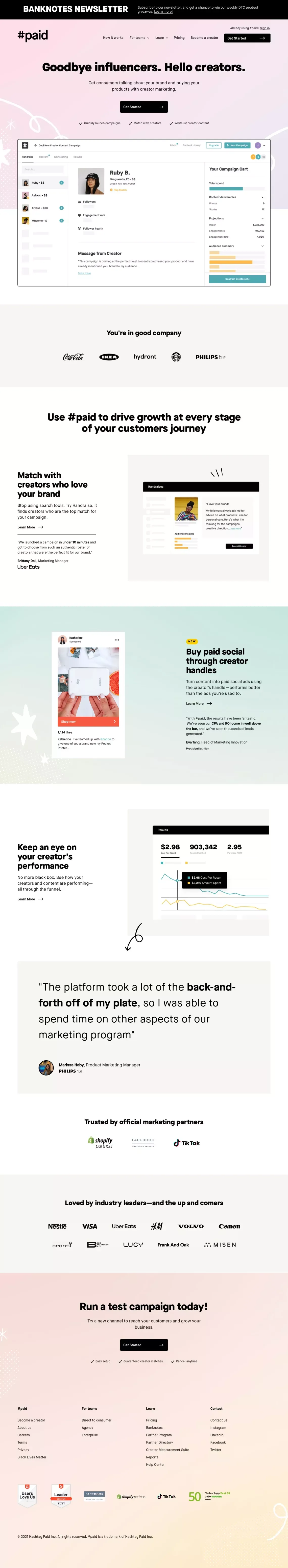 #paid | Creator Marketing Platform - Landing design